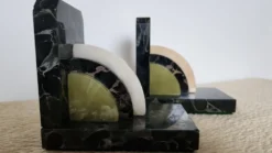 Paire de serre-livres Art Déco en marbre et onyx vert – Années 1930-1950