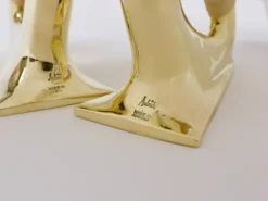Paire de serre-livres Carl Auböck Flat Iron en laiton et rotin #3530, Vienne, Autriche