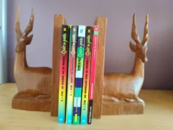 Paire de serre-livres cerfs vintage en chêne massif