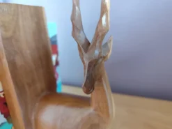 Paire de serre-livres cerfs vintage en chêne massif