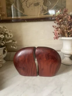 Paire de serre-livres en bois exotique vintage