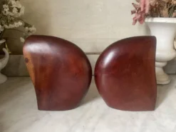 Paire de serre-livres en bois exotique vintage