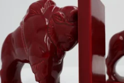 Paire de serre-livres en céramique émaillée rouge en forme de bœuf Bison de style Art Déco, Belgique