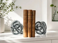 Paire de serre-livres en verre soufflé gris fumé
