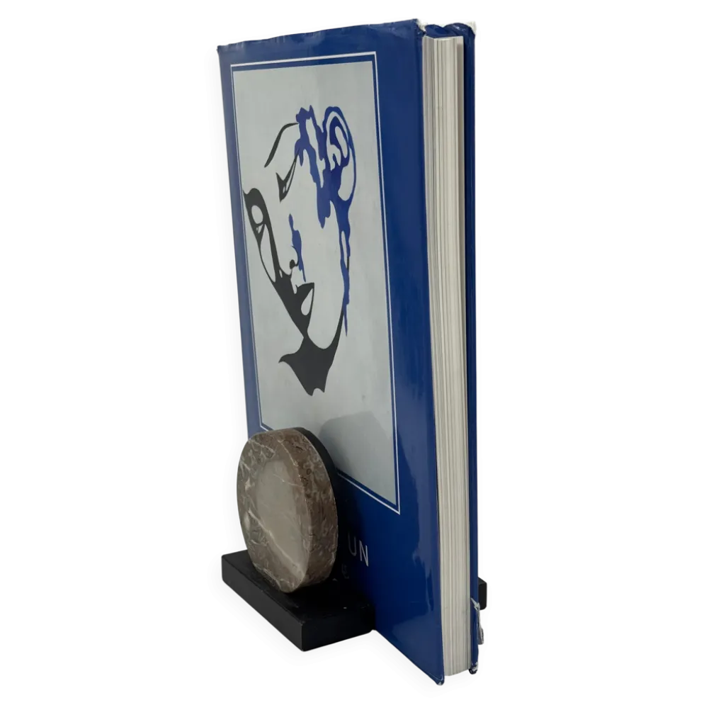 Paire de serre-livres vintage sculpturaux en pierre et laque noire