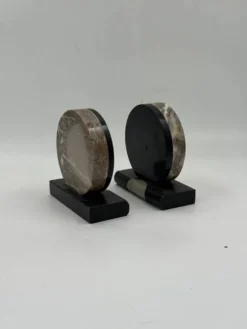 Paire de serre-livres vintage sculpturaux en pierre et laque noire