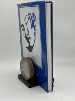 Paire de serre-livres vintage sculpturaux en pierre et laque noire