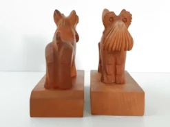 Paire de serre-livres vintage chiens en bois, années 50-60