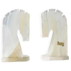 Paire de serre-livres vintage en onyx blanc – Têtes de cheval