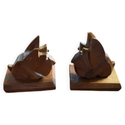 Paire de serre-livres vintage en bois sculpté – chiens Scottish Terrier