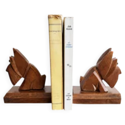 Paire de serre-livres vintage en bois sculpté – chiens Scottish Terrier