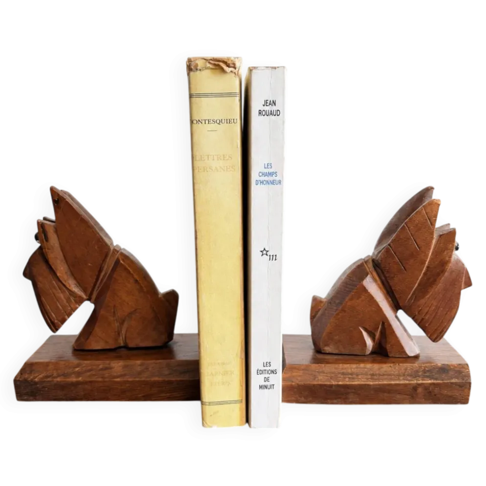 Paire de serre-livres vintage en bois sculpté – chiens Scottish Terrier