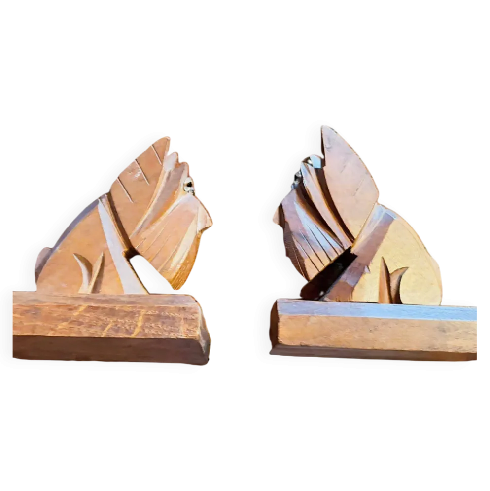 Paire de serre-livres vintage en bois sculpté – chiens Scottish Terrier