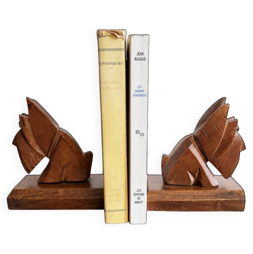 Paire de serre-livres vintage en bois sculpté – chiens Scottish Terrier