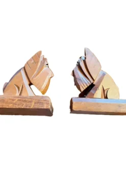 Paire de serre-livres vintage en bois sculpté – chiens Scottish Terrier