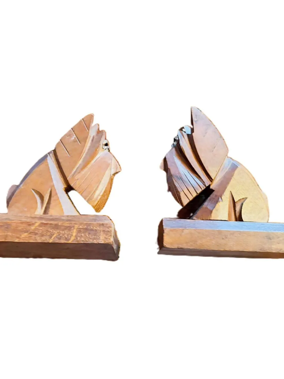 Paire de serre-livres vintage en bois sculpté – chiens Scottish Terrier