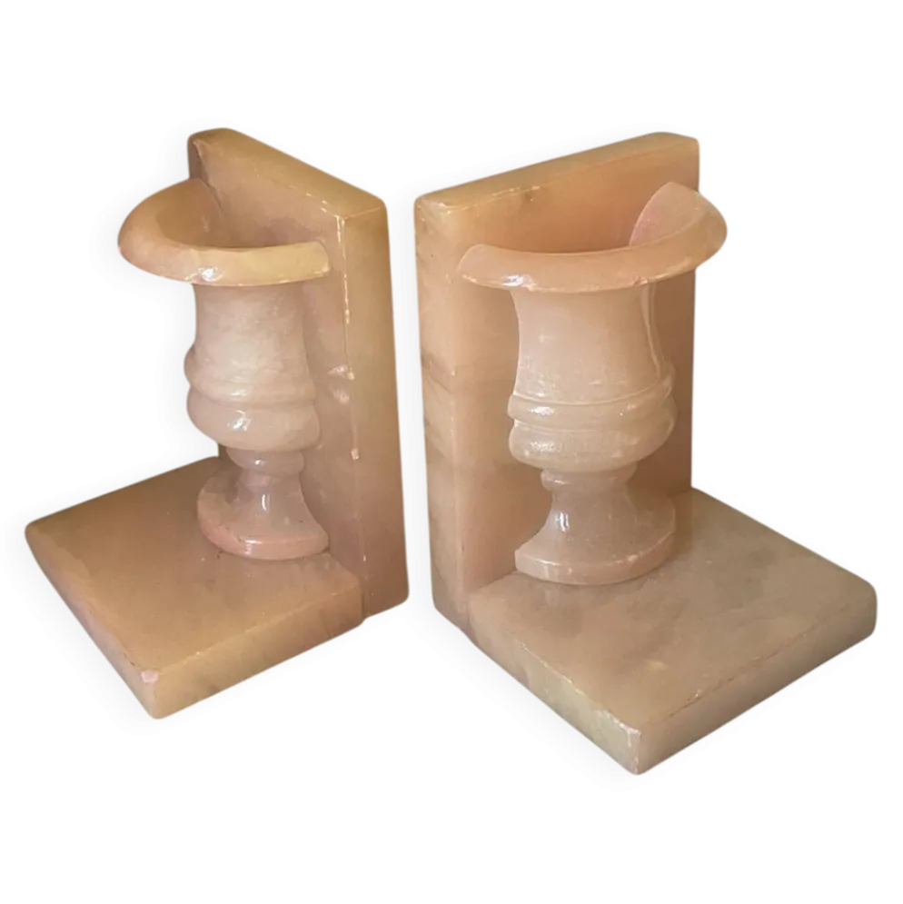 Paire de serre-livres vintage vase Médicis en onyx rose