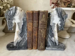 Paire de serre livre tête de cheval en marbre vintage
