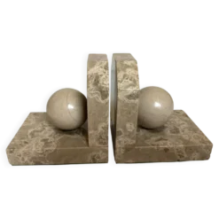 Paire de serres livres boules en marbre beige