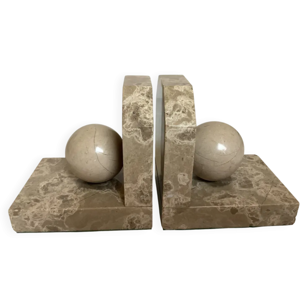 Paire de serres livres boules en marbre beige