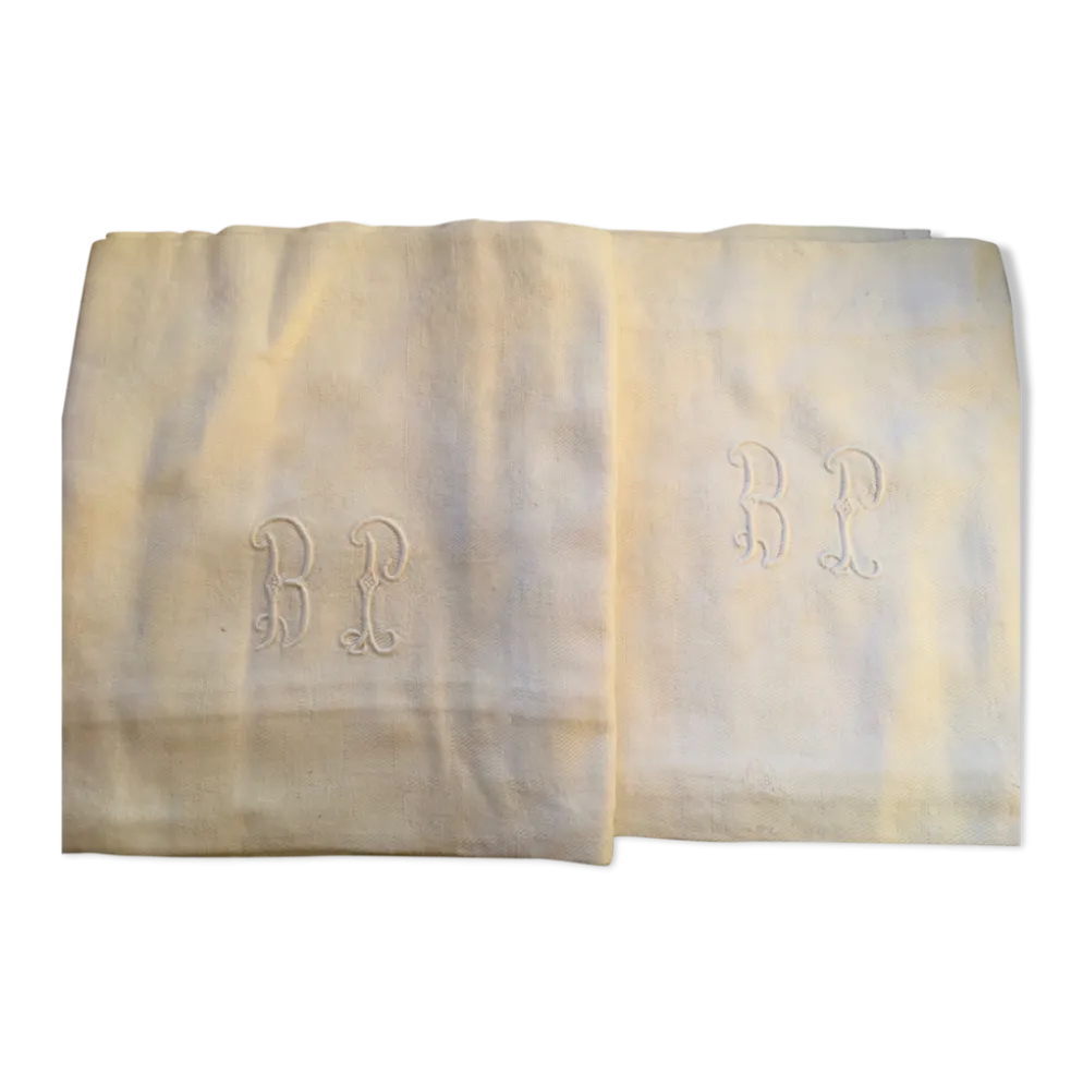 Paire de serviettes anciennes monogrammes blanches