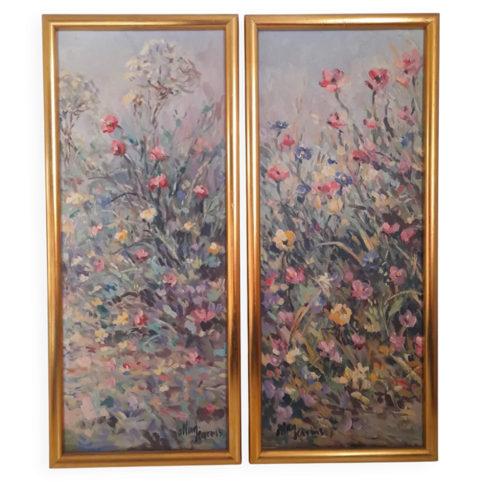 Paire de tableaux floraux danois signés Allan Karms