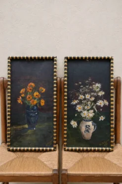 Paire de tableaux natures mortes, huiles sur toile, 1923