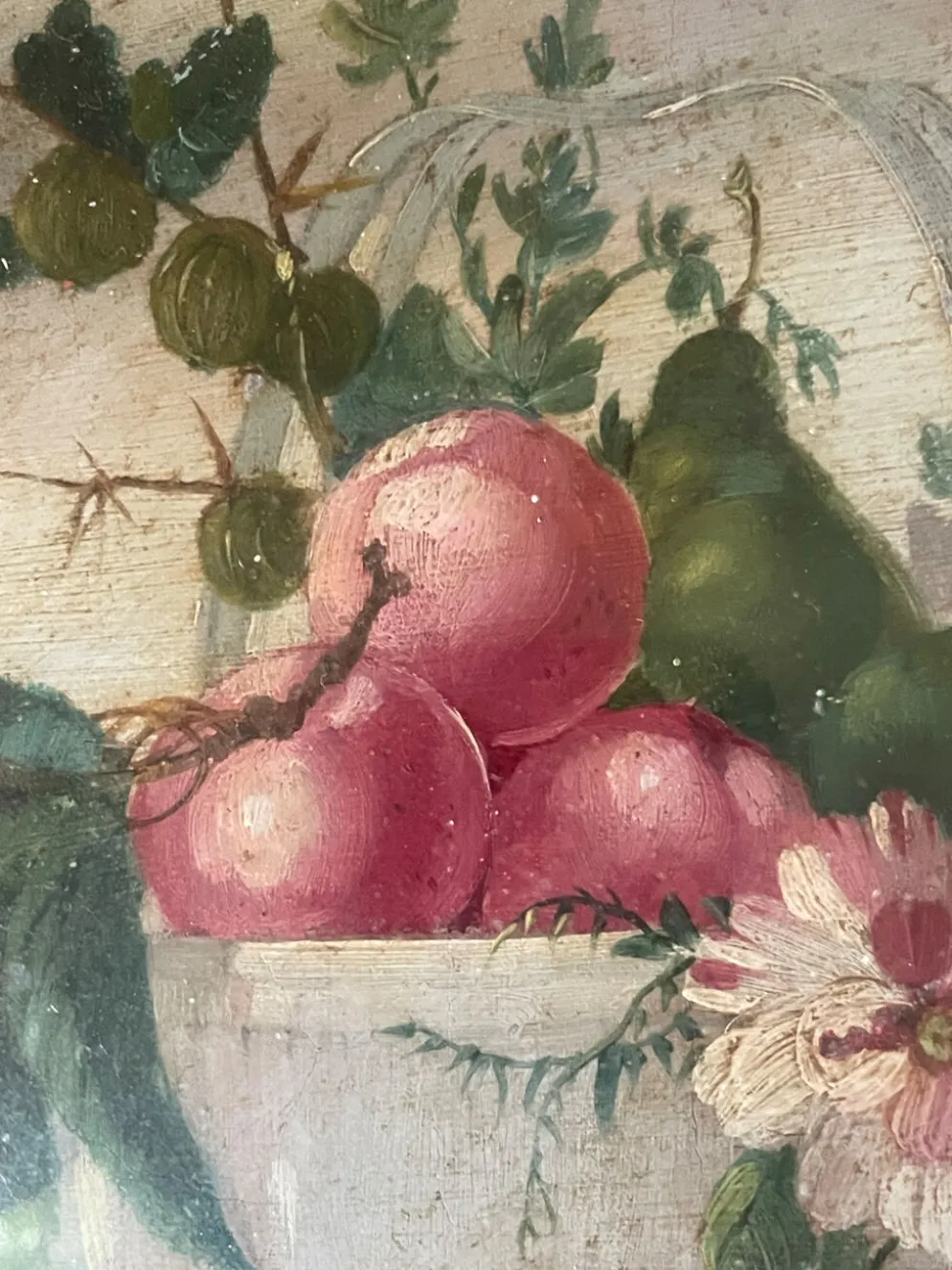 Paire de tableaux, natures mortes fruits et fleurs