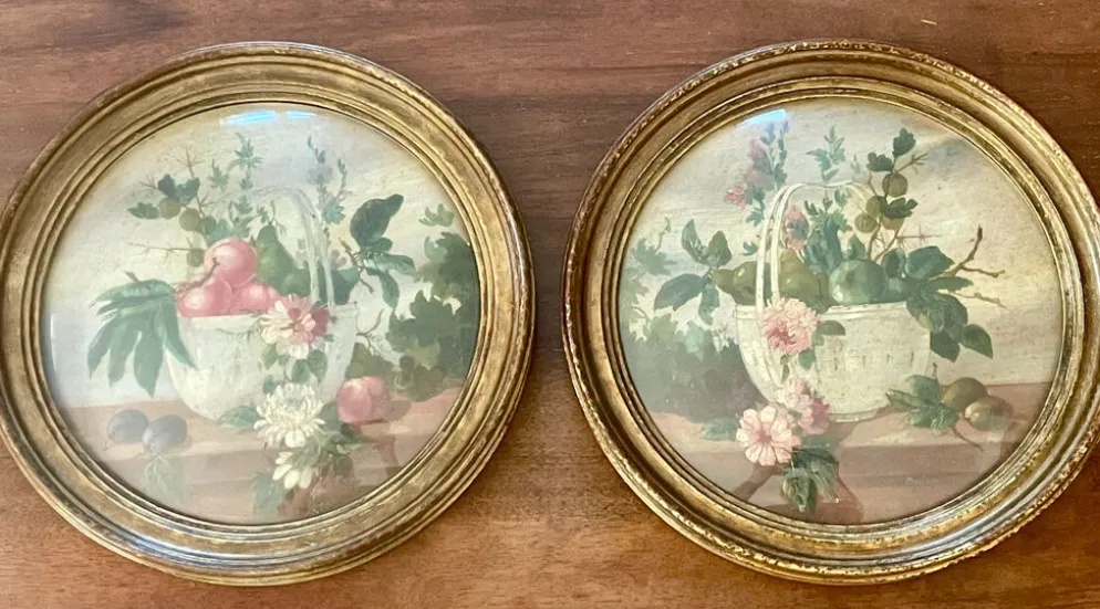 Paire de tableaux, natures mortes fruits et fleurs