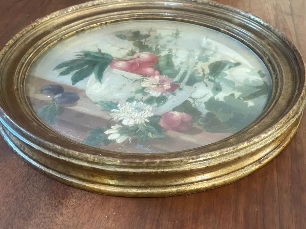 Paire de tableaux, natures mortes fruits et fleurs