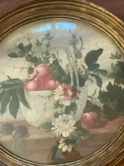 Paire de tableaux, natures mortes fruits et fleurs