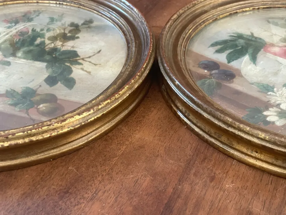 Paire de tableaux, natures mortes fruits et fleurs