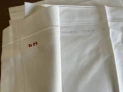 Paire de taies d'oreiller de trousseau 1960 en lin métis linge ancien neuf