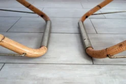 Paire de transats pliants bambou et laiton, Italie, années 60