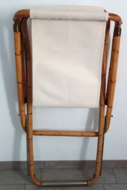 Paire de transats pliants bambou et laiton, Italie, années 60