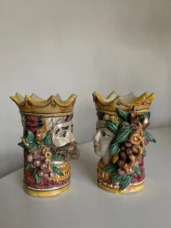 Paire de vases têtes di Moro Caltagirone design italien Sicile