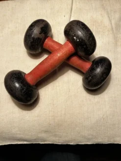 Paire d'haltères, 2kg x 2, années 30-40, fonte et bois