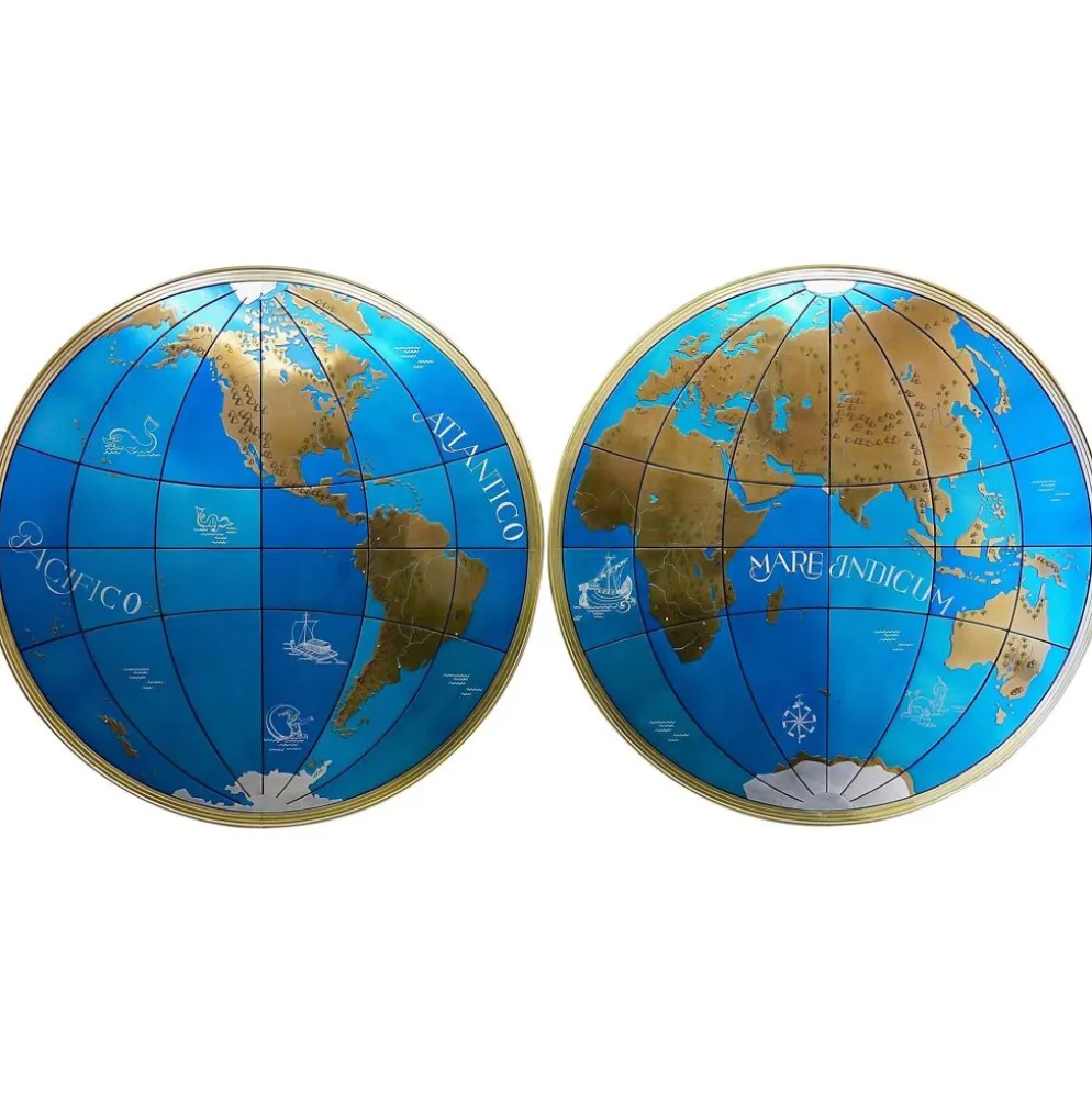 Paire impressionnante de deux globes muraux modernes géants carte du monde, diamètre 95 pouces, années 1950
