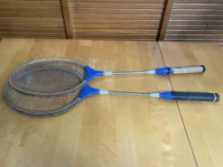 Paire Raquette Ancienne Badminton Bois Vintage
