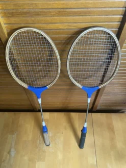 Paire Raquette Ancienne Badminton Bois Vintage