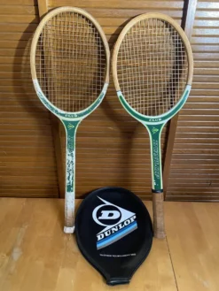 Paire raquette tennis ancienne dunlop club bois + housse sport vintage