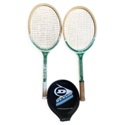 Paire raquette tennis ancienne dunlop club bois + housse sport vintage