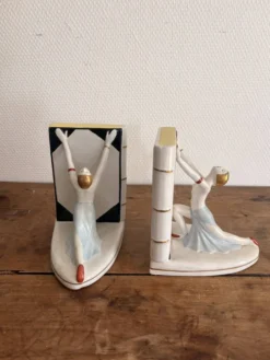 Paire Serre Livre Art Déco porcelaine Danseuse