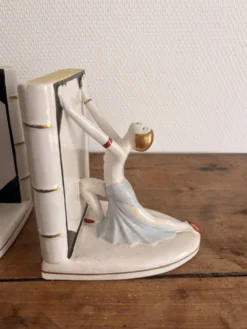 Paire Serre Livre Art Déco porcelaine Danseuse