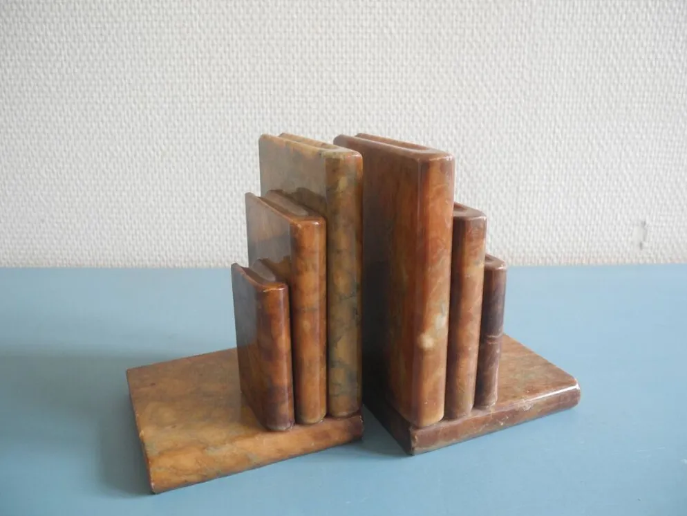 paire serre livres albâtre déco vintage alabaster bookends