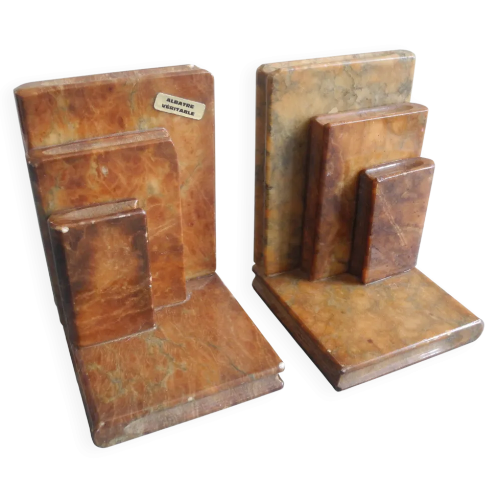 paire serre livres albâtre déco vintage alabaster bookends