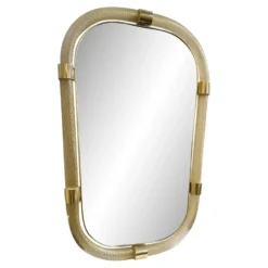 Pair of Gold Leaf Murano Glass Wall Mirrors, Italian “Torciglione” Design