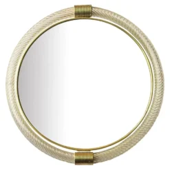 Pair of Venetian “Torciglione” Murano Glass Wall Mirrors with Gold Leaf Det