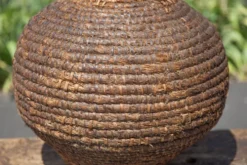 Panier ancien avec couvercle, bourgne paille et ronce, panier tressé, décoration intérieur
