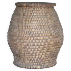 Panier ancien avec couvercle, bourgne paille et ronce, panier tressé, décor